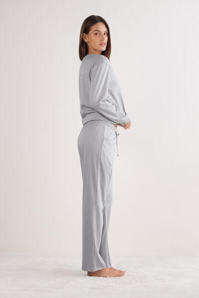 Grey Full-Length Elevated Cotton Pyjama Bottoms, , large image number 1