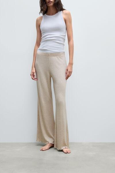 BEIGE MELANGE Luxury Softness Modal with Cashmere Palazzo Pants, 5601_296K, large image number 1