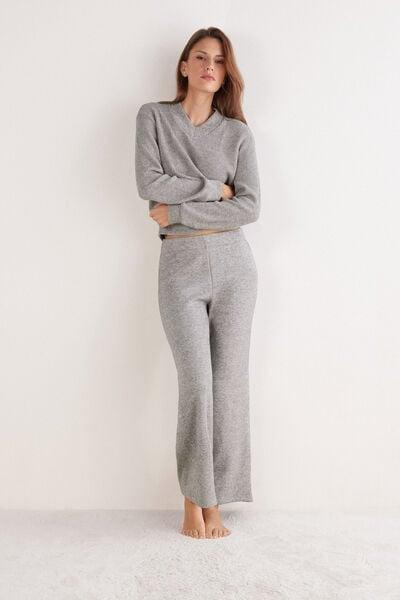 Grey Tricot-Effect Palazzo Pants, 5601_043K, large image number 0