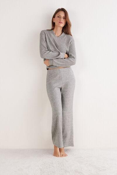 Grey Tricot-Effect Palazzo Pants, 5601_043K, large image number 1