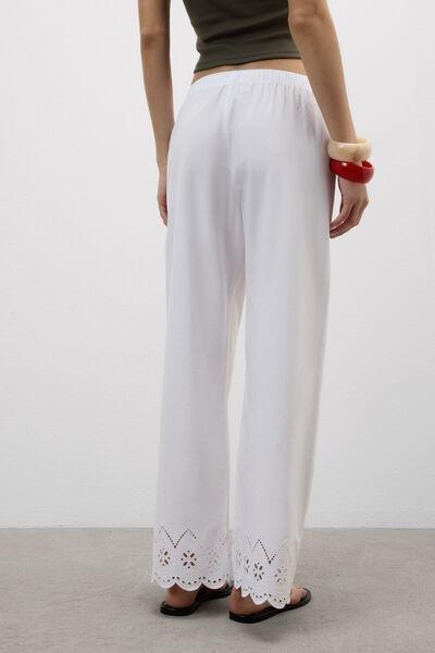 White Made With Love Cotton Broderie Pants, White, large image number 2