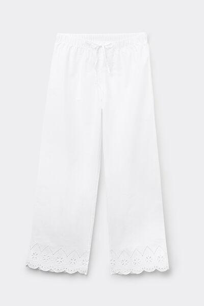 White Made With Love Cotton Broderie Pants, White, large image number 3