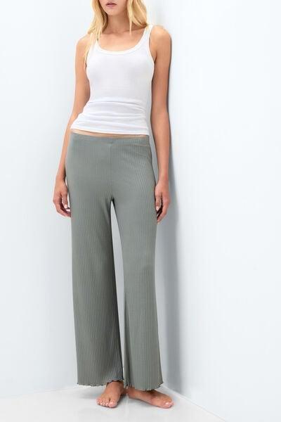 Green Soft Ribs Modal Palazzo Pants, 5601_190K, medium
