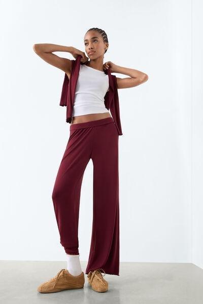 Red Lounging Around Palazzo-Style Modal And Silk Long Pants, 5601_181K, large image number 0