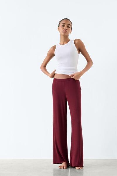 Red Lounging Around Palazzo-Style Modal And Silk Long Pants, 5601_181K, medium