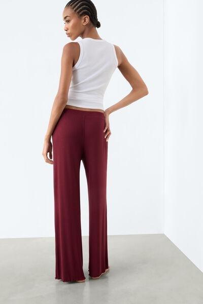 Red Lounging Around Palazzo-Style Modal And Silk Long Pants, 5601_181K, medium