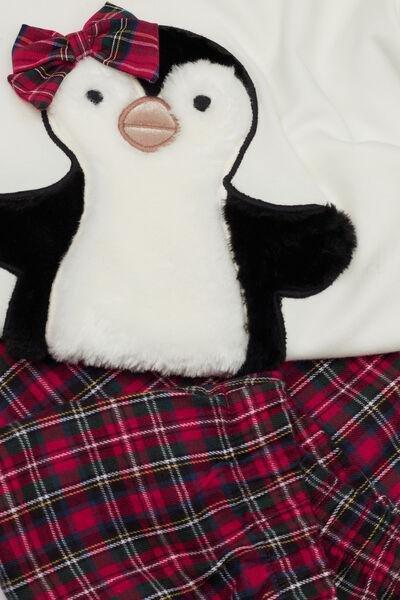 White Penguin Patch Cotton Pyjama Set, Powder White, large image number 4