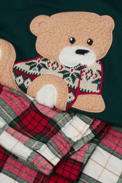 Green Teddy Patch Cotton Pyjama Set, 5601_448J, large image number 4