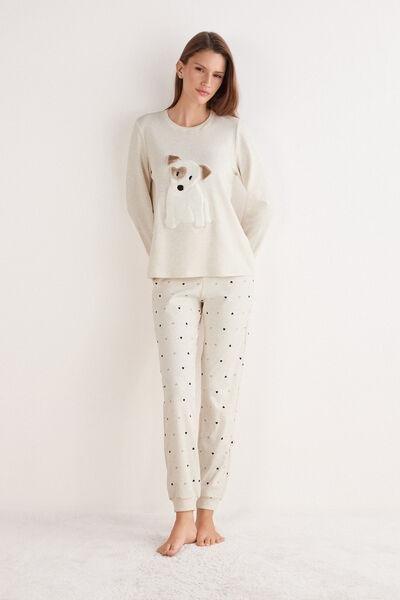 White Sweet Puppy Patch Cotton Pyjama Set, 5601_046K, medium