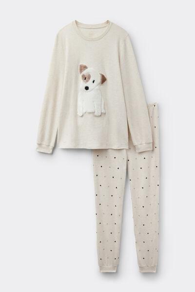 White Sweet Puppy Patch Cotton Pyjama Set, 5601_046K, medium