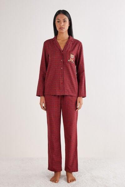 Red Tartan Print Brushed Plain-Weave Modal Pyjama Set, 5601_049K, large image number 0