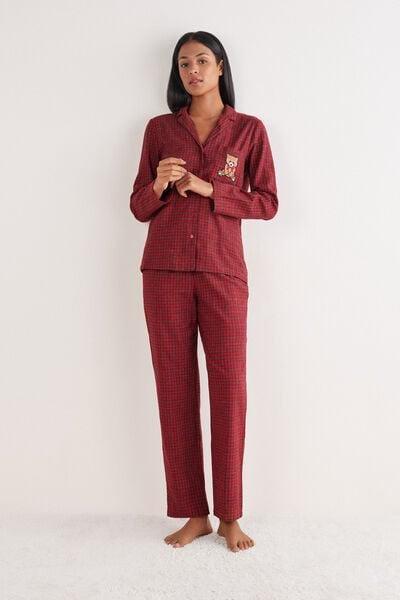 Red Tartan Print Brushed Plain-Weave Modal Pyjama Set, 5601_049K, medium