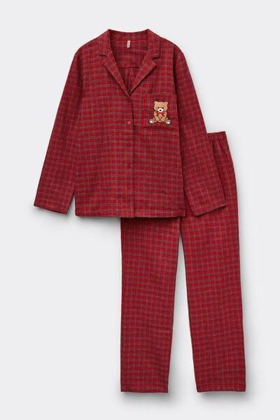 Red Tartan Print Brushed Plain-Weave Modal Pyjama Set, 5601_049K, large image number 2