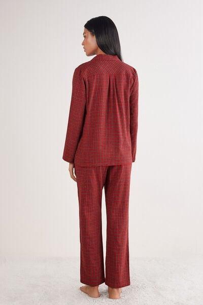 Red Tartan Print Brushed Plain-Weave Modal Pyjama Set, 5601_049K, large image number 3