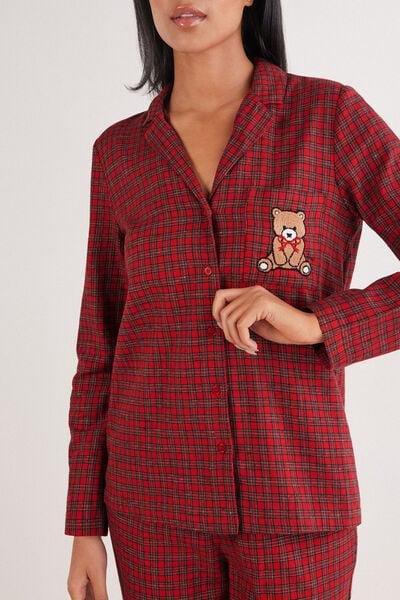 Red Tartan Print Brushed Plain-Weave Modal Pyjama Set, 5601_049K, large image number 5