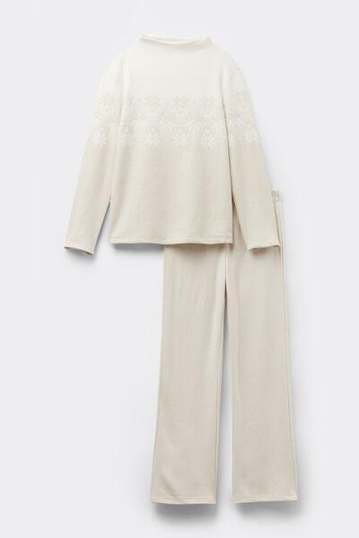 Cream Let It Snow Tonight Jacquard Pyjama Set, 5601_050K, large image number 2