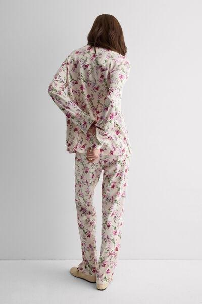 Cream Pretty Flowers Print Cotton Pyjama Set, 5601_057K, medium