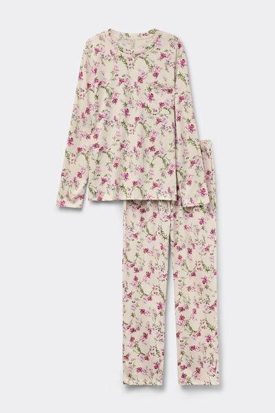 Cream Pretty Flowers Print Cotton Pyjama Set, 5601_057K, large image number 3
