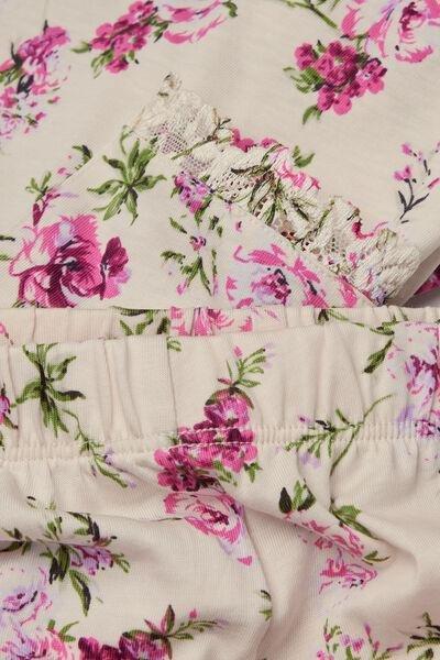 Cream Pretty Flowers Print Cotton Pyjama Set, 5601_057K, large image number 4