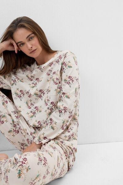 Beige Pretty Flower Superior Cotton Pyjama Set, 5601_327K, large image number 0