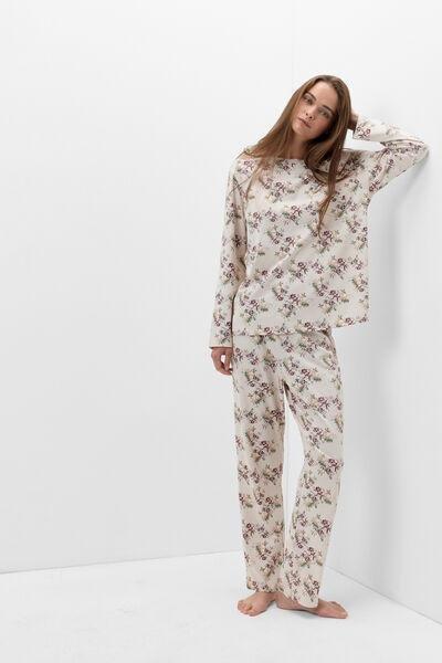 Beige Pretty Flower Superior Cotton Pyjama Set, 5601_327K, large image number 1
