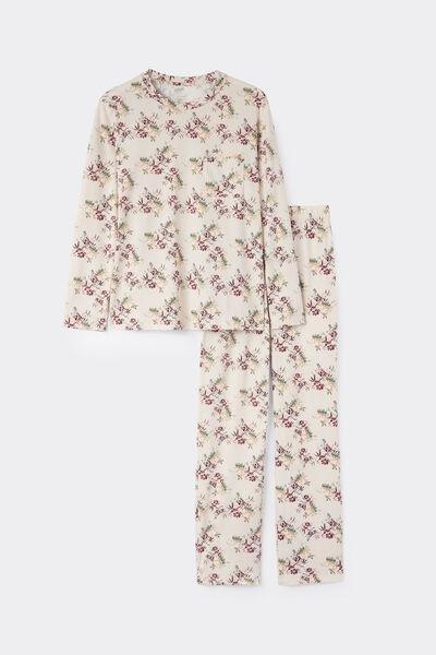 Beige Pretty Flower Superior Cotton Pyjama Set, 5601_327K, large image number 3
