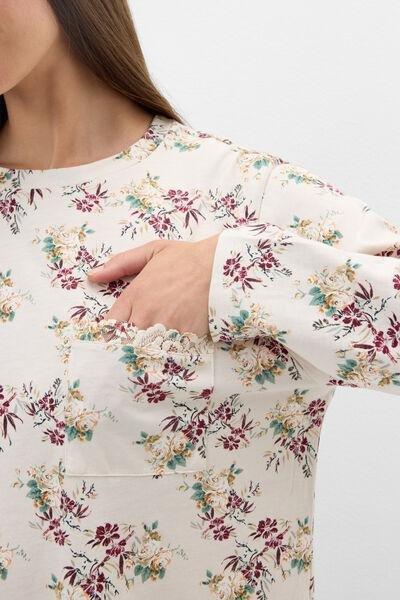 Beige Pretty Flower Superior Cotton Pyjama Set, 5601_327K, large image number 4