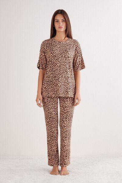 Beige Animal Print Pretty Savage Pyjama Set, , medium