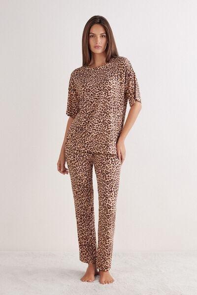 STAMPA LEOPARD Pretty Savage Fresh Bamboo Long Pyjamas with Short-Sleeved Top, , large image number 2