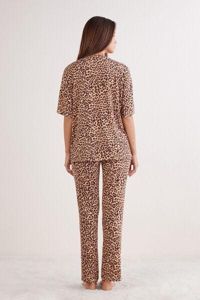 STAMPA LEOPARD Pretty Savage Fresh Bamboo Long Pyjamas with Short-Sleeved Top, , large image number 3