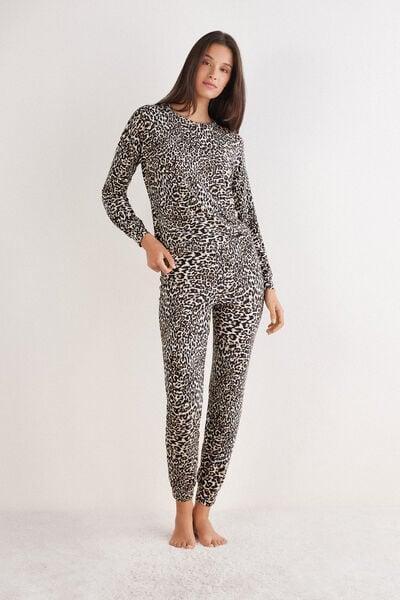 Black A Moment Of Glamour Animal Print Modal Pyjama Set, 5601_029K, large image number 0