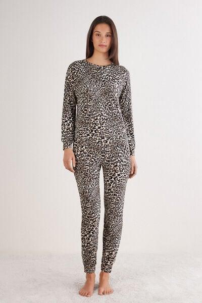 Black A Moment Of Glamour Animal Print Modal Pyjama Set, 5601_029K, large image number 1