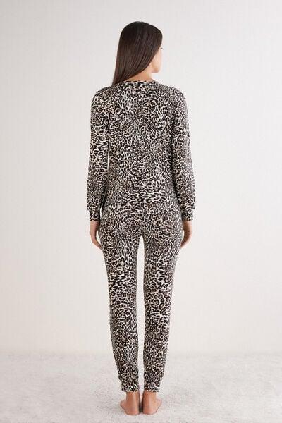 Black A Moment Of Glamour Animal Print Modal Pyjama Set, 5601_029K, large image number 2