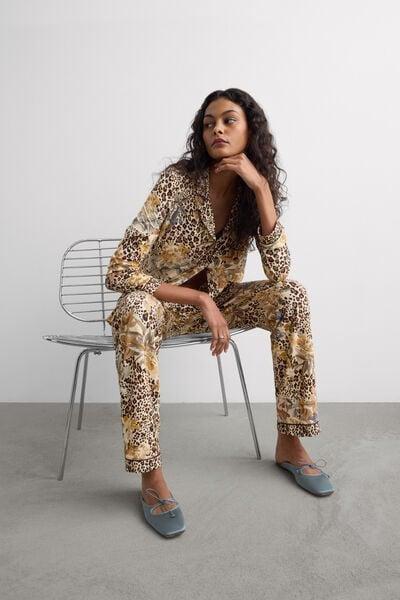 Beige Simply Iconic Animal Print Button-Up Modal Pyjama Set, 5601_071K, large image number 0