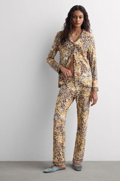 Beige Simply Iconic Animal Print Button-Up Modal Pyjama Set, 5601_071K, large image number 1