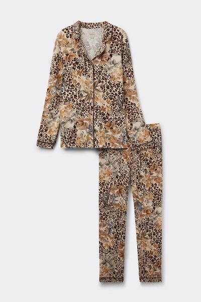 Beige Simply Iconic Animal Print Button-Up Modal Pyjama Set, 5601_071K, large image number 3