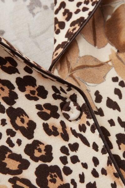 Beige Simply Iconic Animal Print Button-Up Modal Pyjama Set, 5601_071K, large image number 4