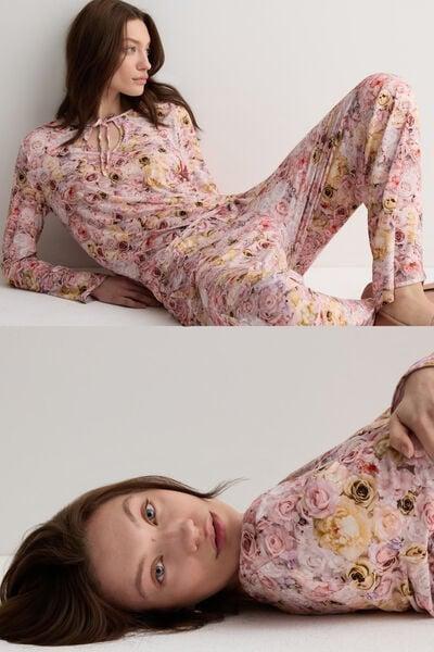 Pink I Bloom Printed Long Pyjama Set, 5601_062K, large image number 0