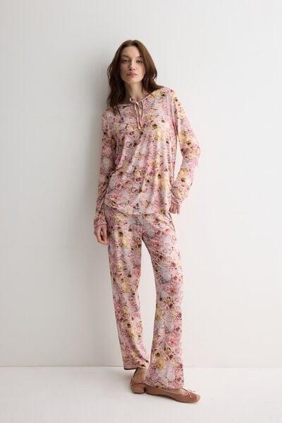 Pink I Bloom Printed Long Pyjama Set, 5601_062K, large image number 1