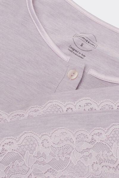 Lilac Long Button-Up Modal And Lace Pyjama Set, 5601_068K, large image number 4