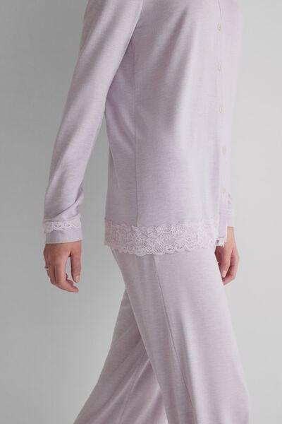 Lilac Long Button-Up Modal And Lace Pyjama Set, 5601_068K, large image number 5