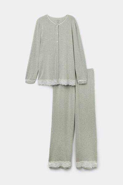 Green Long Button-Up Lace Pyjama Set, , large image number 2