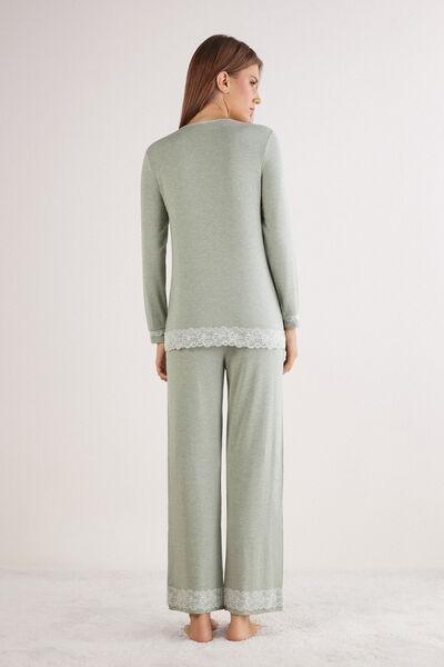 Green Long Button-Up Lace Pyjama Set, 5601_949J, medium