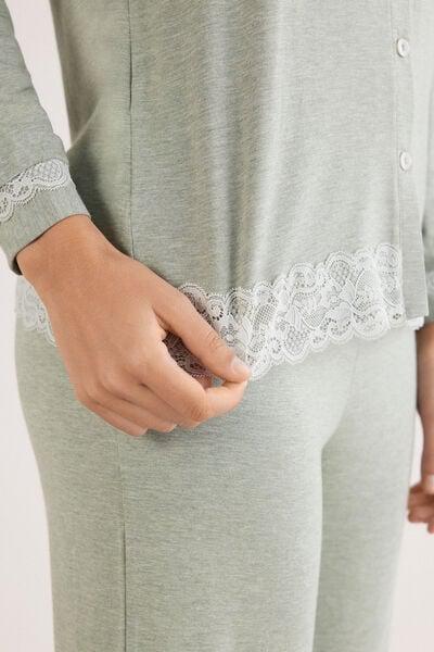 Green Long Button-Up Lace Pyjama Set, 5601_949J, large image number 5