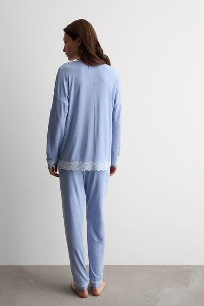 Blue Long Modal And Lace Pyjama Set, 5601_069K, large image number 2