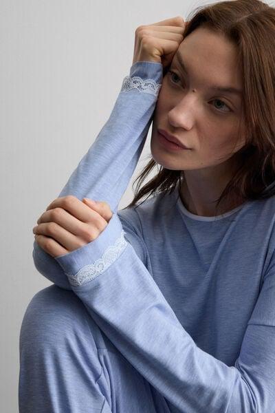 Blue Long Modal And Lace Pyjama Set, 5601_069K, large image number 5