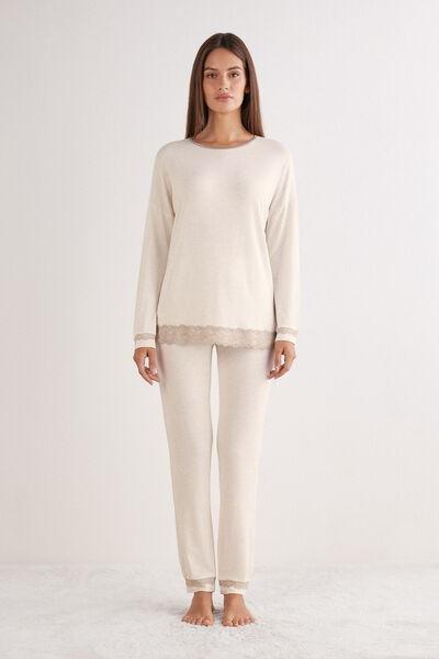Beige Romantic Lace Pyjama Set, , large image number 0