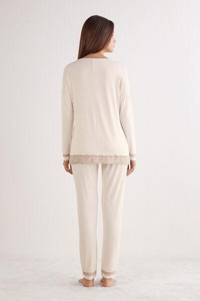 Beige Romantic Lace Pyjama Set, , large image number 3