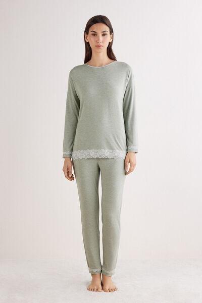 Green Romantic Lace Pyjama Set, , large image number 0