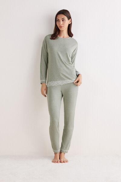 Green Romantic Lace Pyjama Set, , large image number 1